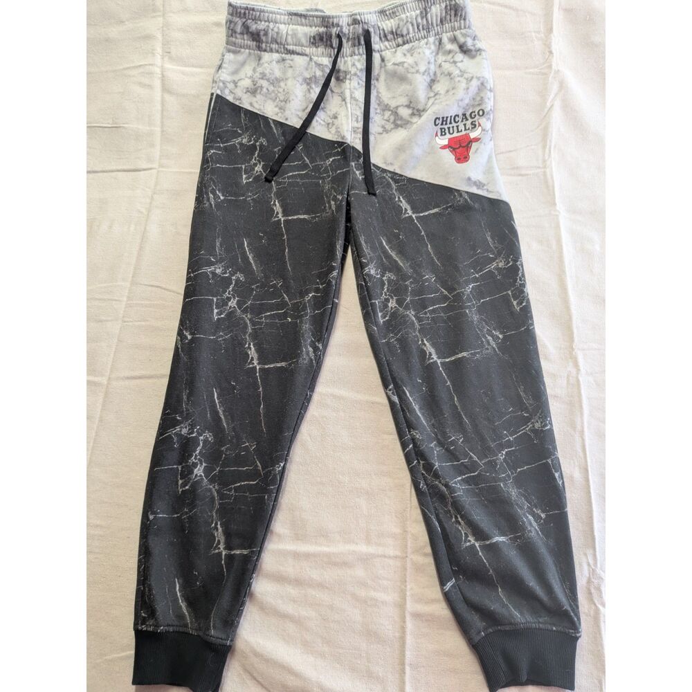 NBA Chicago Bulls Marble Colorblock Jogger Sweatpants Youth XL Black Gray UNK
